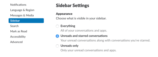 sidebar settings